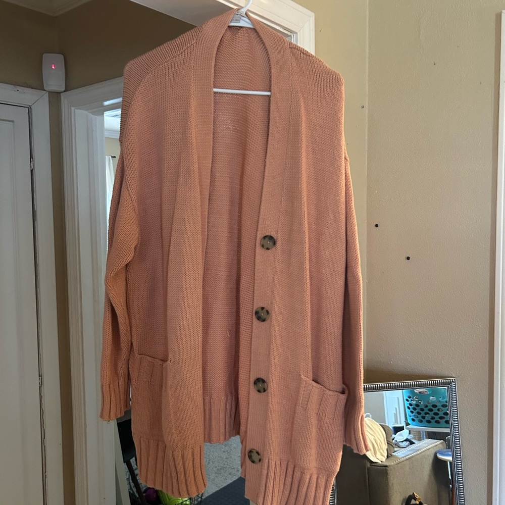 Cozy Peach Button-Up Cardigan